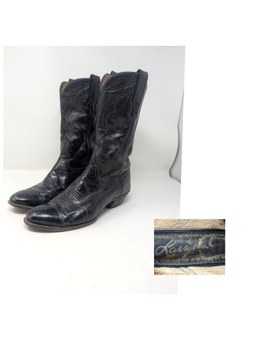 Vintage Larry Mahan Boots 7.5 Black Leather Western